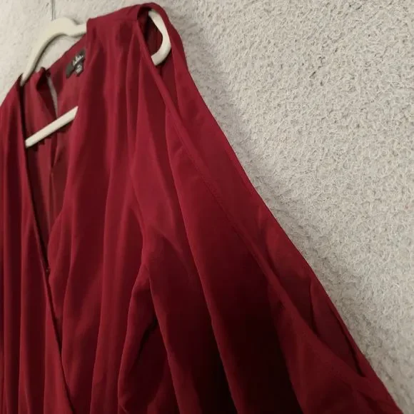Lulus Romper Womens XL Burgundy Snap Front Sheer Lined Elastic Waist Sleeve - Picture 2 of 15